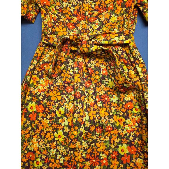 Vtg Handmade Womens Small Floral Fall Dress Floor Long Tall Prairie Boho Nature - Picture 8 of 10